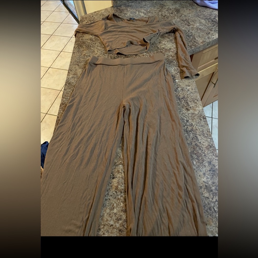 Women's Tan Ribbed Pants & Jumpsuit Set